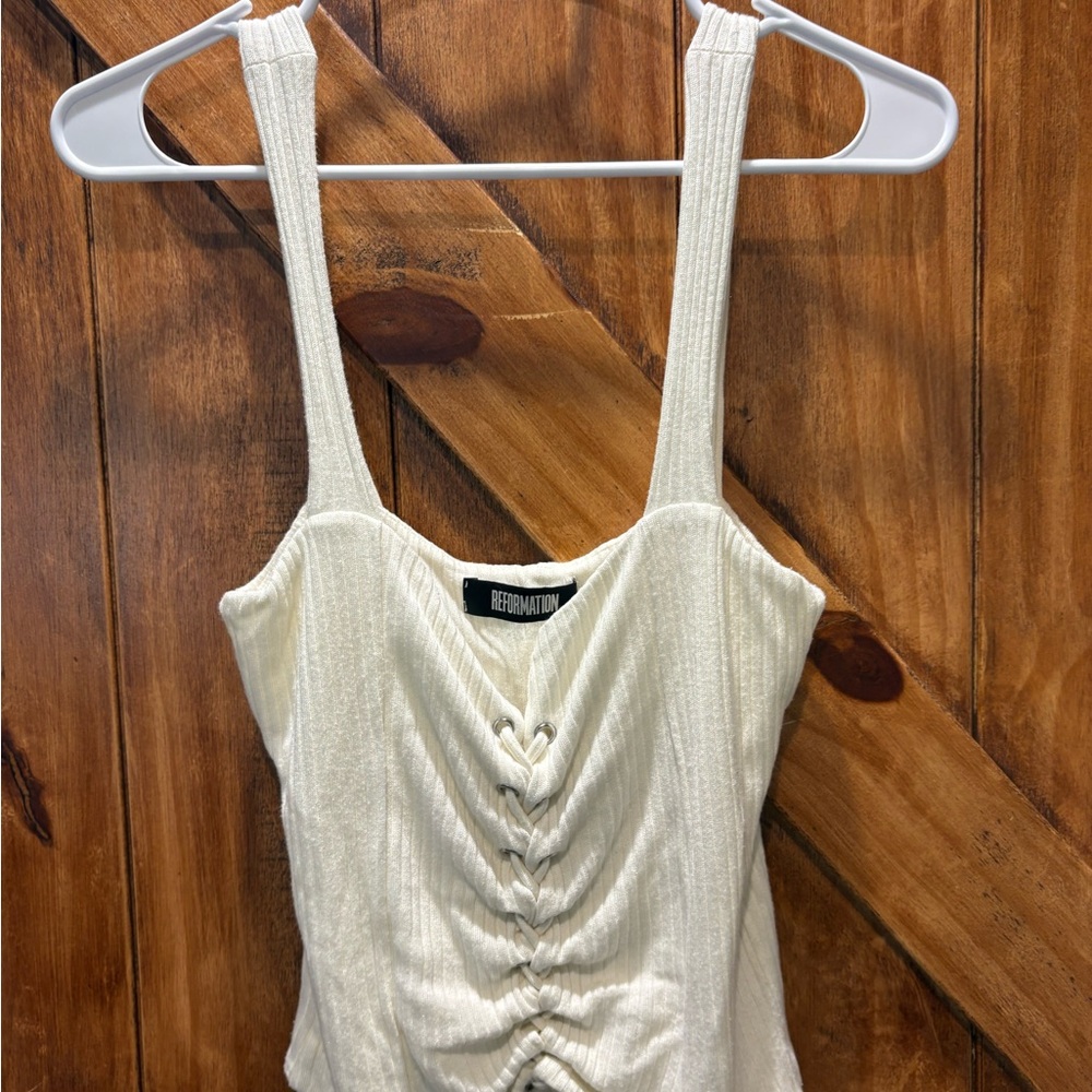 Reformation Ivory Ruched Tank Top